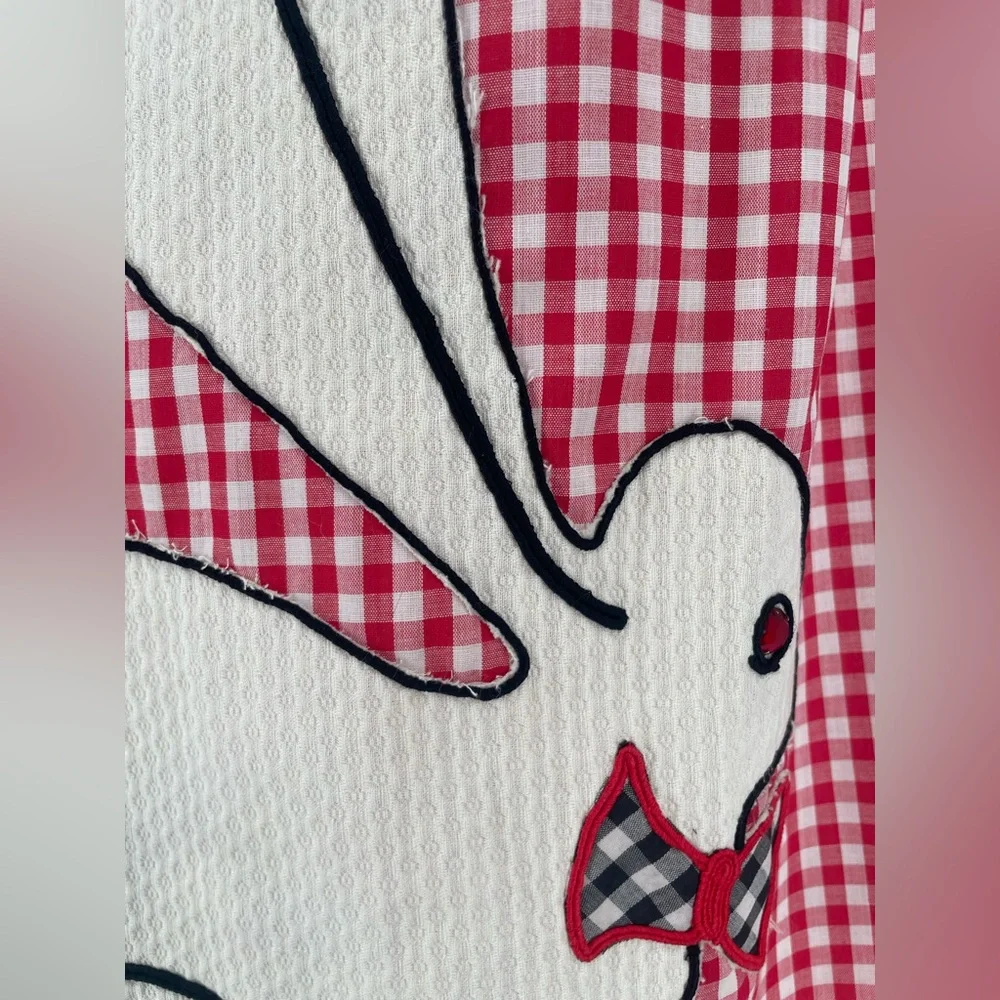 60s/70s Cottagecore Novelty Rabbit Appliqué Gingham Color-blocked Maxi Dress - Picture 10 of 14